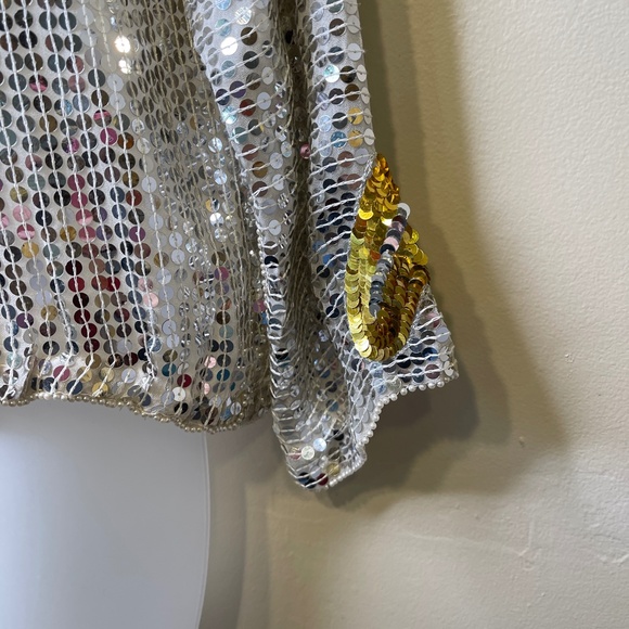 VTG Sequin Gold Hearts Beaded Embellished Disco Chic Valentine Glam Retro Blouse - Picture 10 of 16